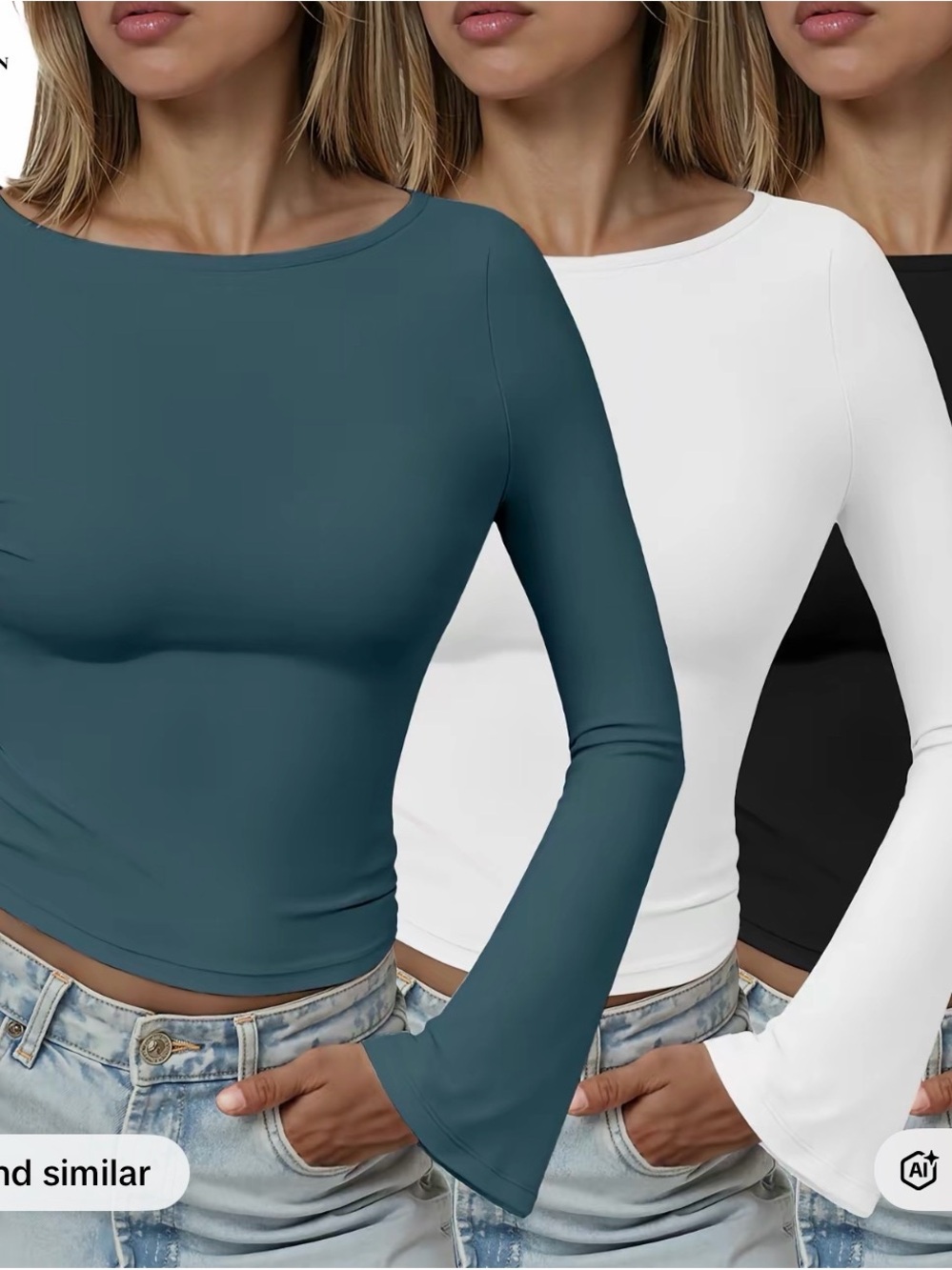 Trendy Queen y2k bell sleeve long sleeve top set of 3